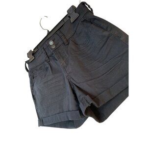 So I Jr. LR Black Cuffed Denim Shorts Size 7 / 28 Cotton + Stretch Pockets 9088